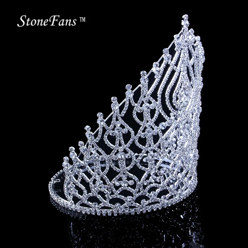 StoneFans Rhinestone Wedding Hair Accessories Jewelry Elegant Miss Crown For Women Bridal Big Crystal Crowns And Tiaras King