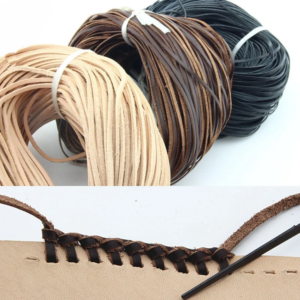 Flat 2mm/3mm/5mm Real Genuine Leather Thong String Cord 3 Color Choose