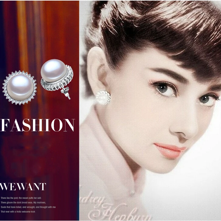 ZHBORUINI Fashion Pearl Earrings Pearl For Women Classic Audrey Hepburn Freshwater pearl 925Sterling Silver Earrings Jewelry