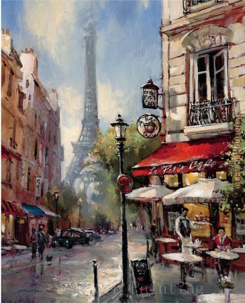 

Handmade Wall Art Landscape Painting Decor Hand-painted Calligraphy Artwork Paris Cafes Streetscape Oil Painting on Canvas