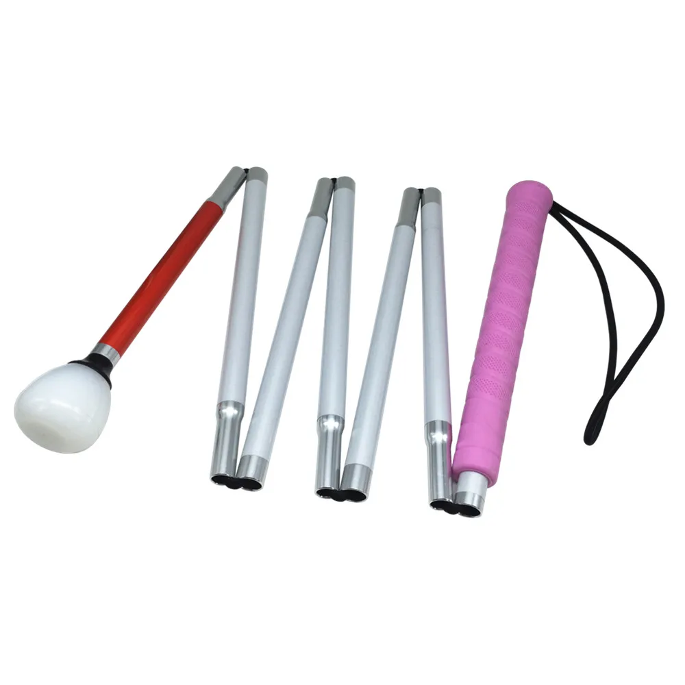 

Pink Handle. 7-Section Aluminum White Cane,125 cm-155 cm, Reflective White and Red, Folding Walking Stick for Blind People