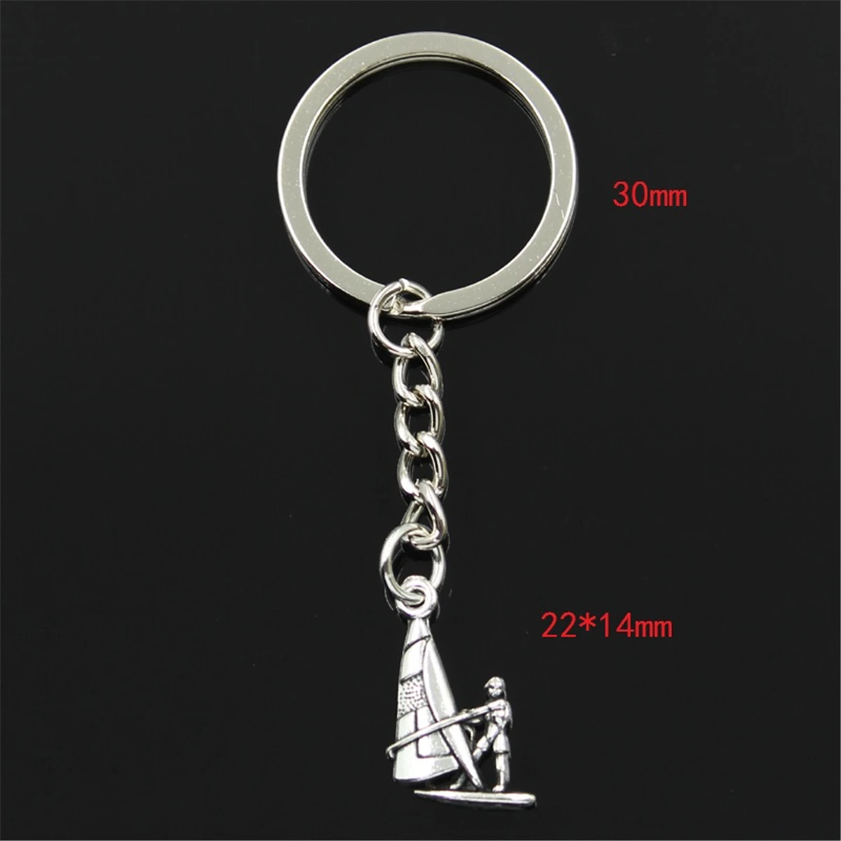 Fashion Windsurfing Windsurfer 22x14mm Pendant 30mm Key Ring Chain Silver Color Men Car Gift Souvenirs Keychain Dropshipping