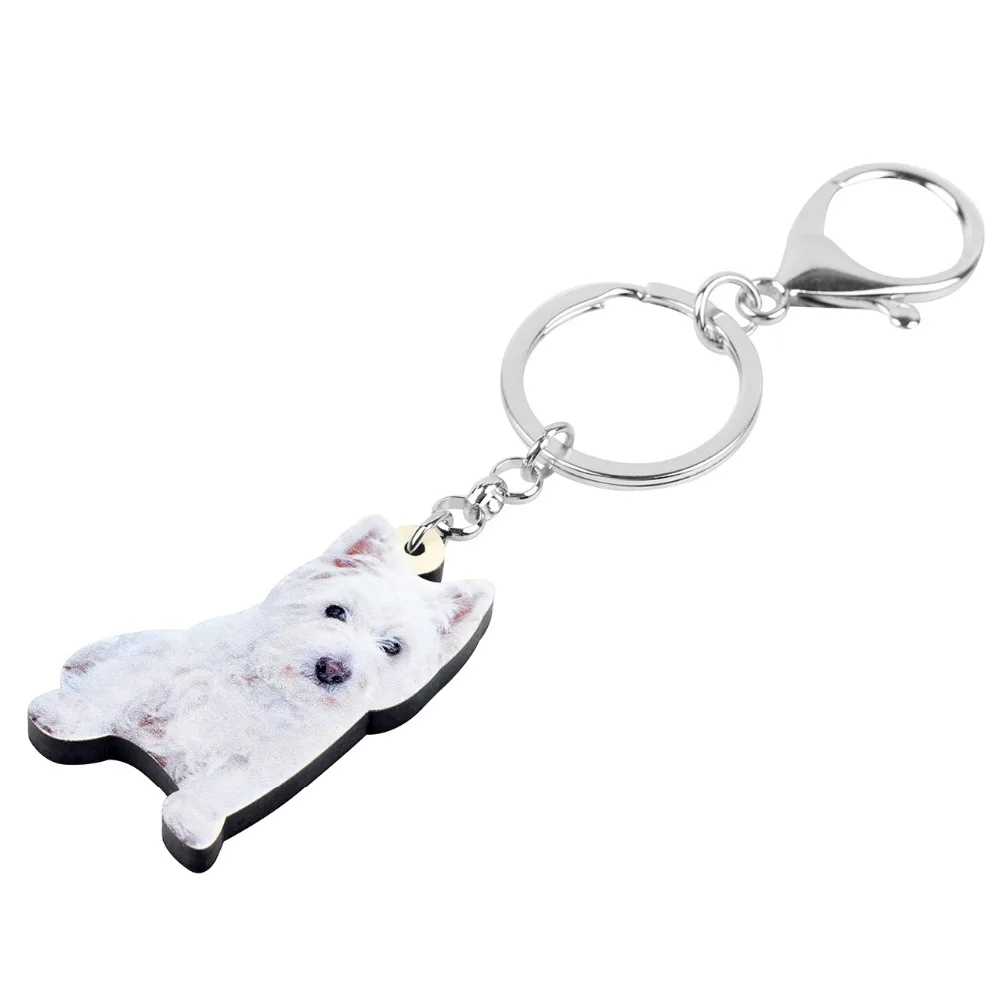 Bonsny Acrylic Cute West Highland White Terrier Key Chains Keychain Rings Fashion Animal Jewelry For Women Girl Teens Decoration