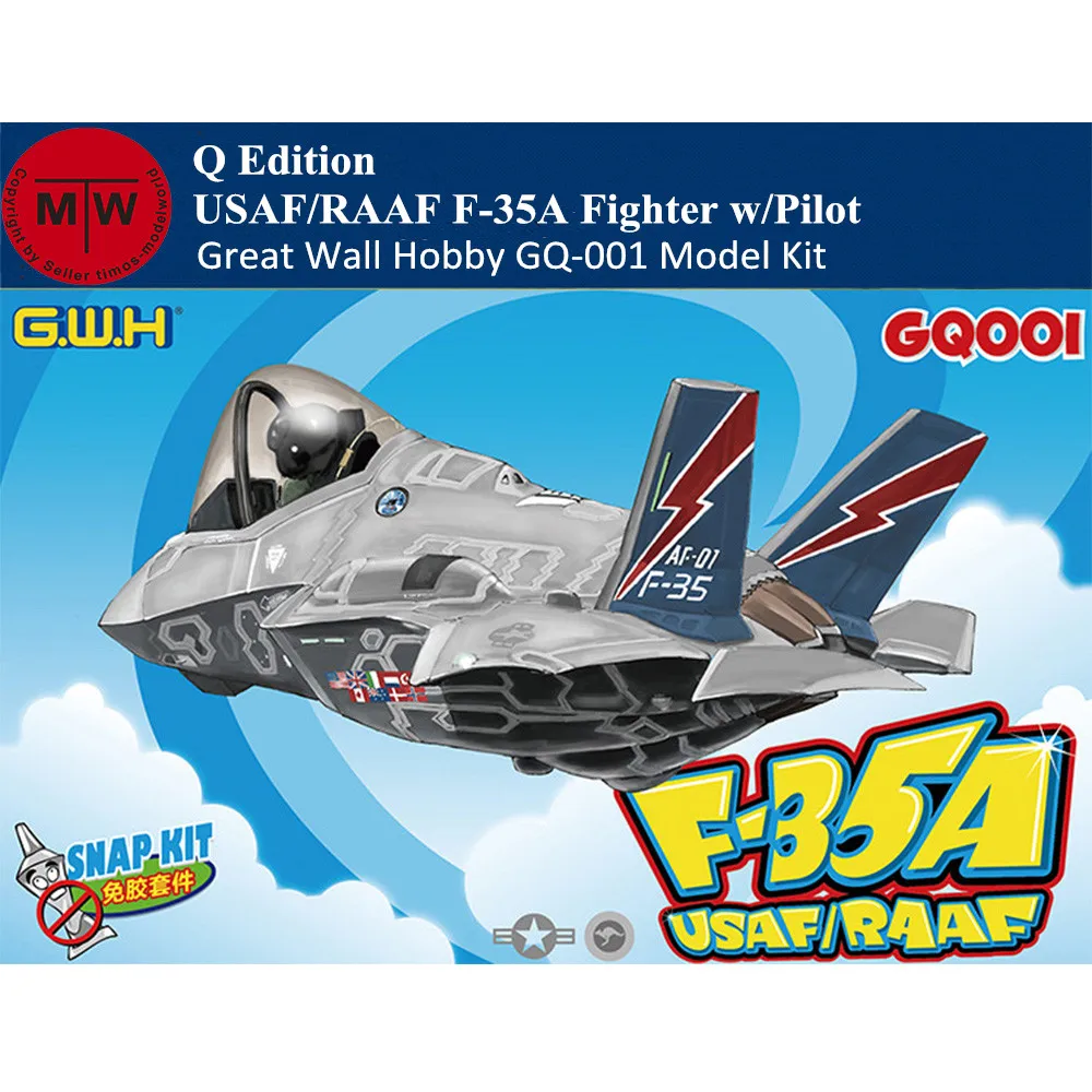 

Great Wall Hobby GQ-001 USAF/RAAF F-35A Fighter w/Pilot Q Edition Aircraft Assembly Model Snap Kits