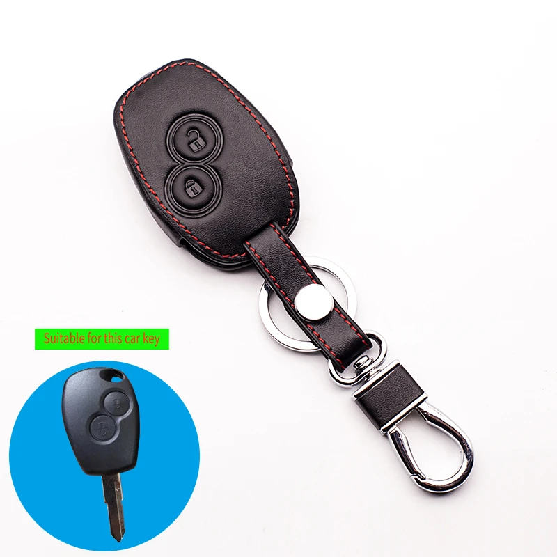 Leather car key case cover For Renault Kangoo Scenic Megane Sandero Captur Twingo Modus remote control cover 2 buttons Key Shell