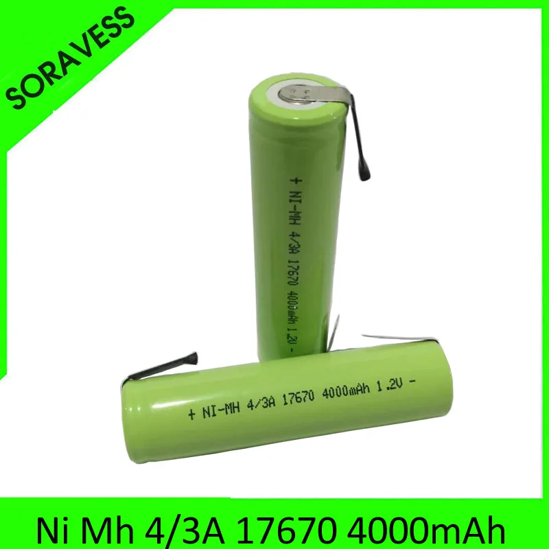 2-10pcs 4/3A 1.2V Rechargeable Battery 4000mah 7/5A 17670 17650 Ni-Mh Nimh Cell With Welding Pins for Electric Shaver Toothbrush