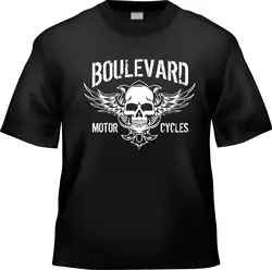 Suz Boulevard Motorcycle M109 C50 C90 Black T-Shirt Skull Wings 2019 New Fashion Brand Clothing Print O-Neck Man Print T Shirt