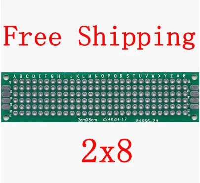 Free shipping 100pcs 2x8 cm PROTOTYPE PCB 2*8 panel double coating/tinning PCB  Universal Board double Sided PCB 2.54MM board