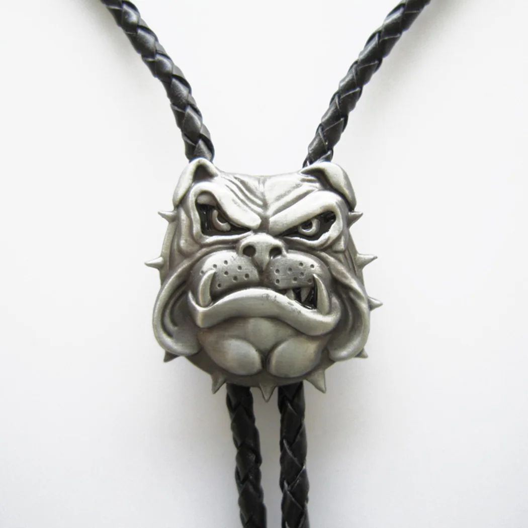 3D British Bull Dog Bolo Tie Wedding Leather Necklace Neck Tie also Stock in US