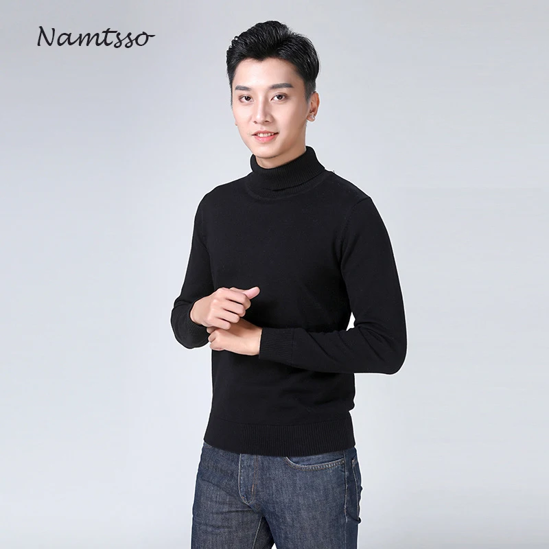 

100% cotton sweater men's 2021 winter turtleneck Long sleeve sweater Thicken Solid color sweater cotton slim bottoming shirt 866