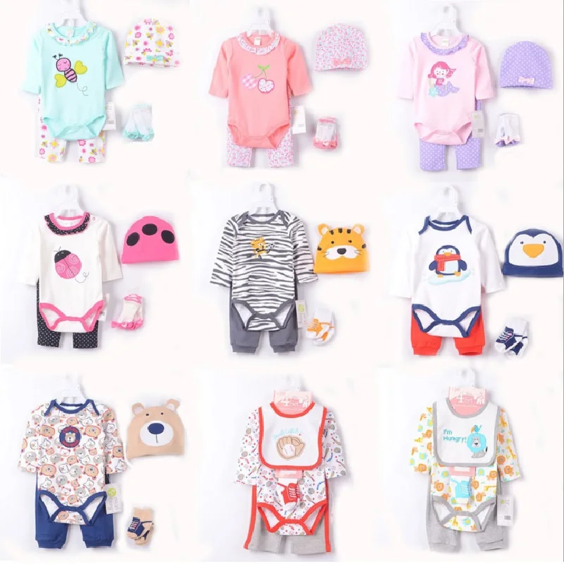 2024 Baby Girls Clothing Sets Ladybug Cute Bebe boy Clothes infant Bodysuits jumpsuit Caps Socks Dot Pants 100% Cotton