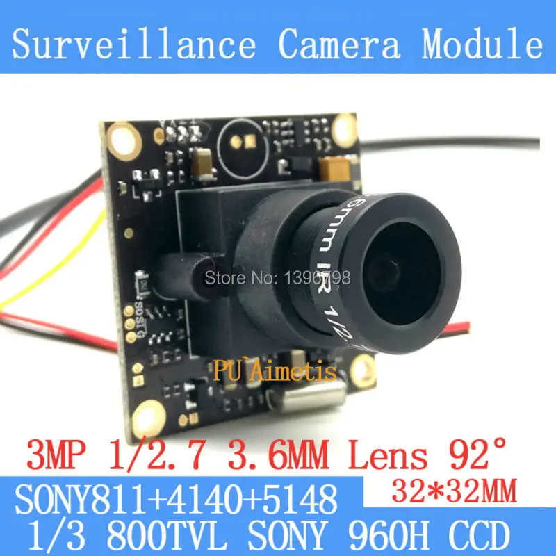 32*32mm Surveillance camera 800TVL 1/3 Effio CCD Sony 811+4140+5148 CCTV camera module,3MP+3.6mm lens 92 degrees+BNC/OSDCable