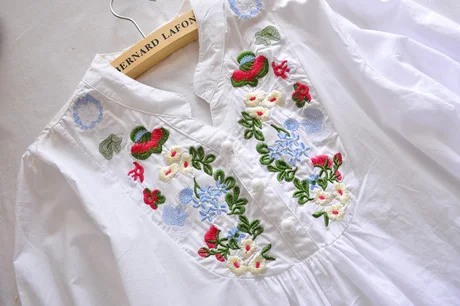 Hot Sale Vintage 70s Women Colorful Mexican Ethnic Gypsy Dress Floral Embroidered Boho Blouse Blusas Camisas Femininas