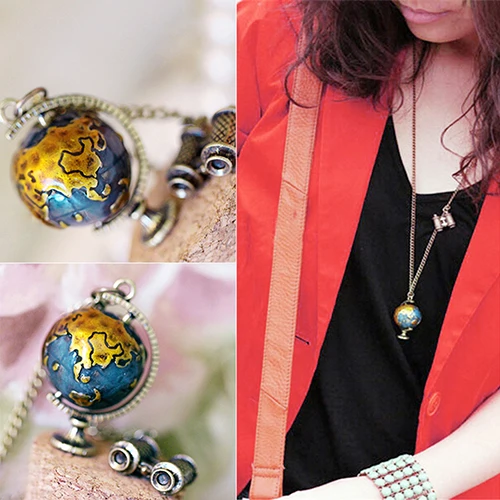 Vintage Globe World Map Ball Pendant Necklace Colar Long Chain Necklaces for Women Jewelry Christmas Gift Wholesale