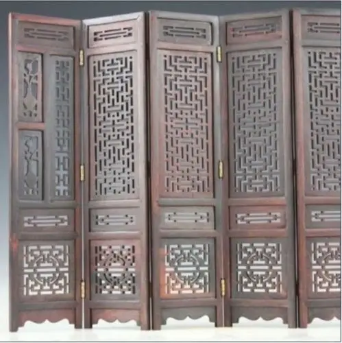 14.89 inch / ( Mini ) Exquisite Handmade Chinese Hongshan Chicken Wings Wood  Folding Screen