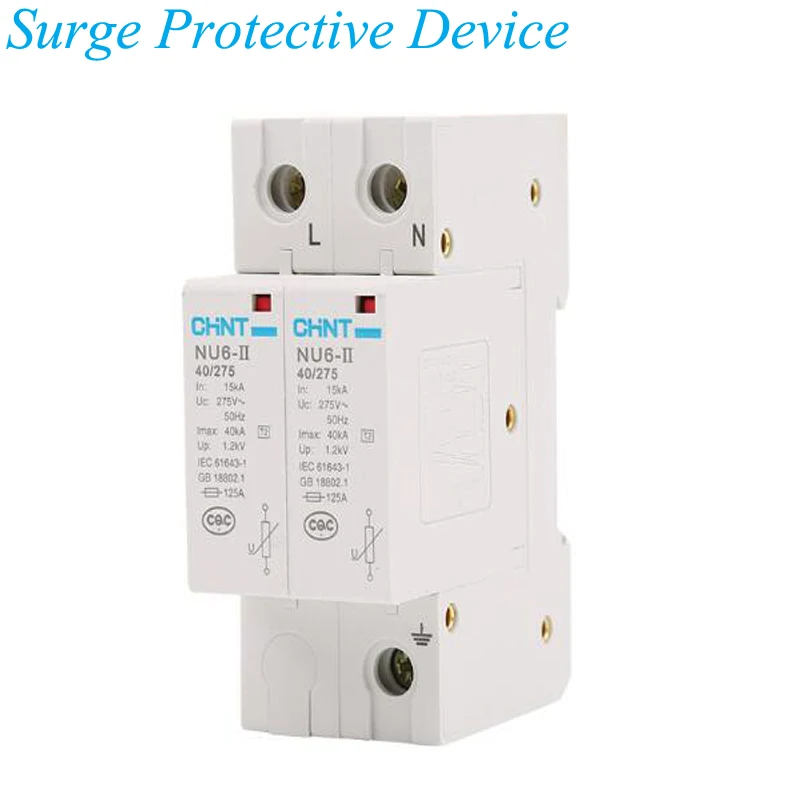 

2P 15KA- 40KA/275V House Surge Protector Low-voltage Arrester Device IP20 Lightning Protection NU-6-II-2P