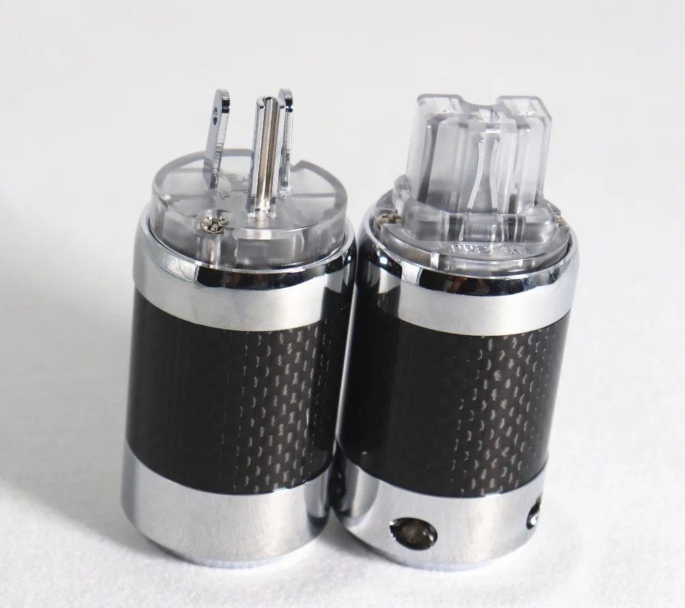 Par de conectores hembra IEC de fibra de carbono Chapado en rodio, enchufe de alimentación de EE. UU., cable de alimentación de CA, adaptador de enchufe