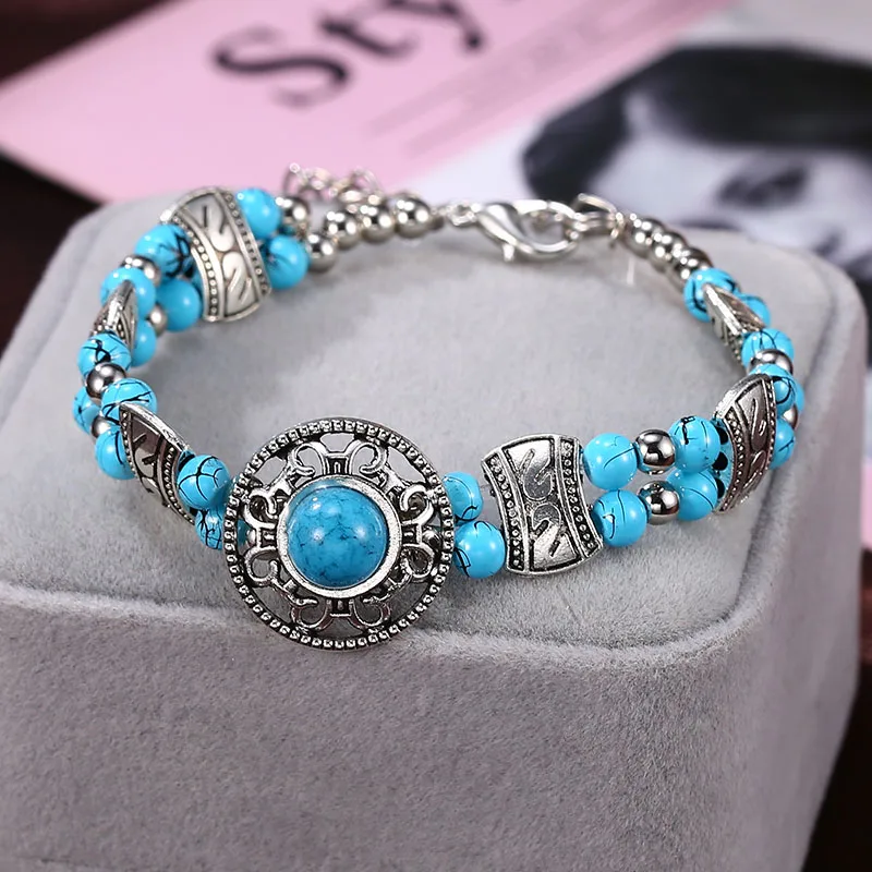 HOCOLE Bohemian Charm Bead Bracelets For Women Ethnic Natural Stone Wristband Bracelet Bangles Girls Fashion Jewelry Party Gift