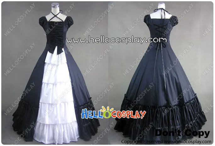 Civil War Gothic Lolita Satin Ball Gown Black Dress H008