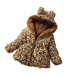 Winter Warmth Leopard Print Full Zip Hooded Soft Baby Girls Woolen Coat Kids Outfits Children Outerwear For 1-8 Years