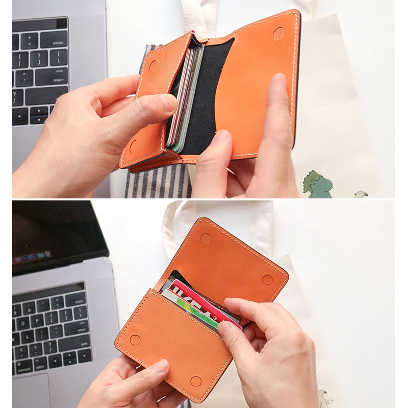 Business Card Case Genuine Leather Luxury Men Credit Card Wallets Magnetic Buckle Coin Purses Cowhide Canvas Women Money Bag