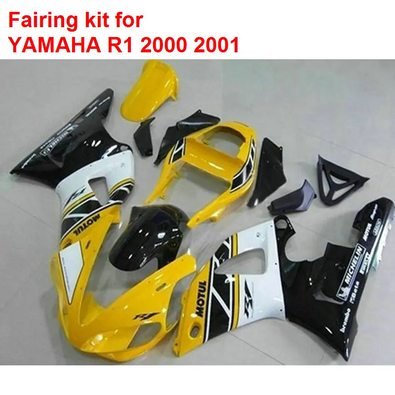 Compression molding motorcycle fairings for Yamaha YZFR1 2000 2001 yellow black white fairing kit YZF R1 00 01 BA117