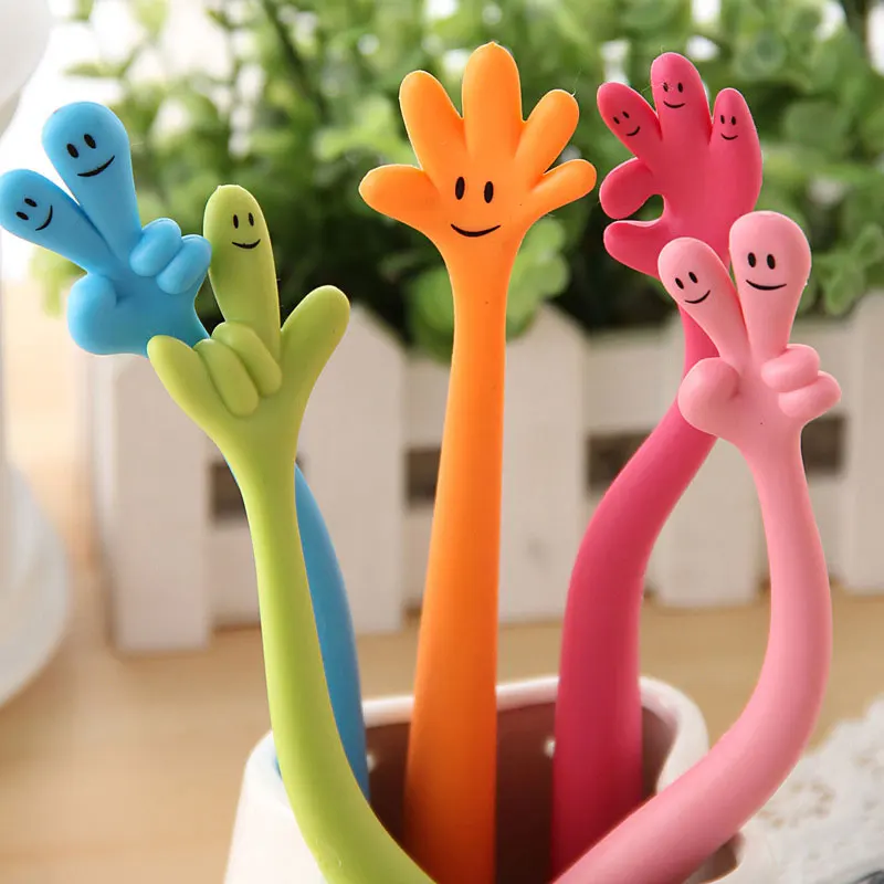 

1pcs Creative stationery cartoon random bent pen cute ball pen finger pen fun gesture cute smiley pen school office supplies