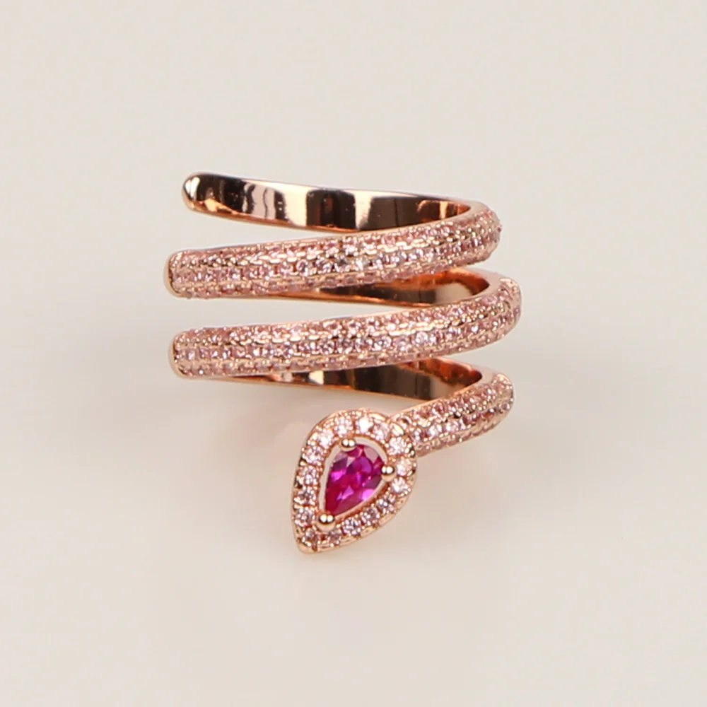 Multi wrap rose gold color pave pink cz pinky jewelry adjust Snake shape full finger ring for women