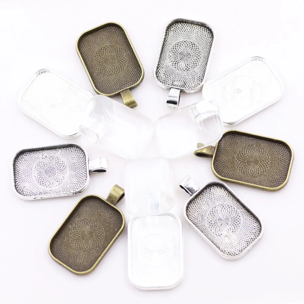 ZHUBI 10pc Rectangle Necklace Pendant Setting Cabochon Cameo Base Tray Bezel Blank Fit 20x30mm Cabochons DIY Jewelry Findings