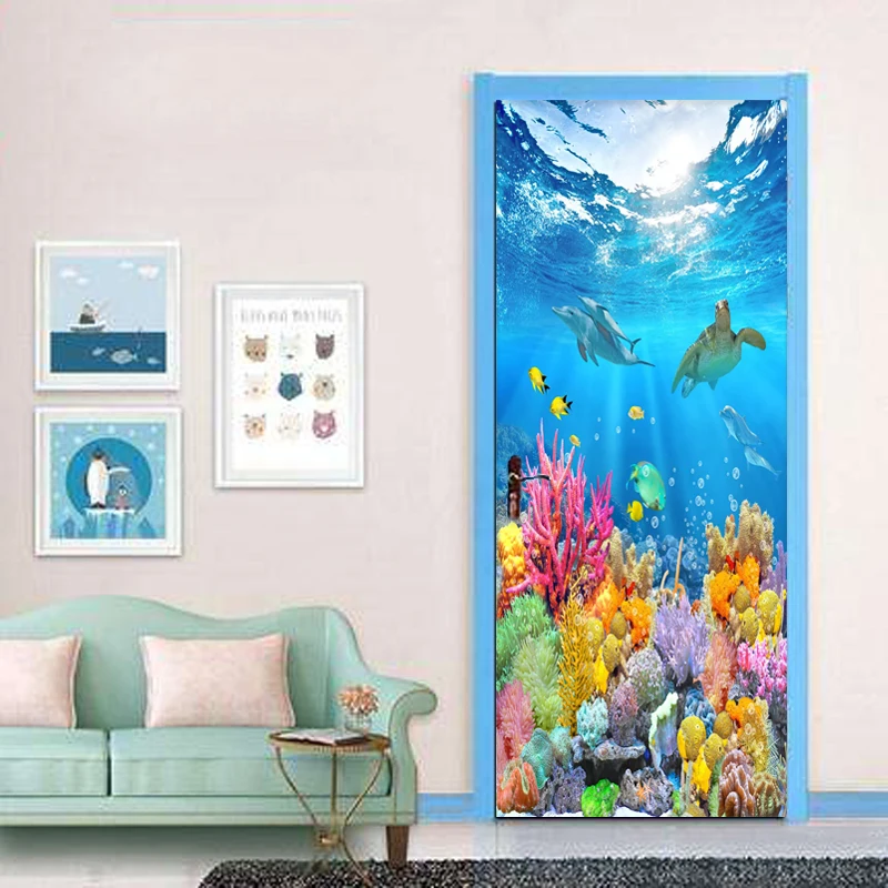 

Cartoon Door Fish 3D Sticker Kids Bedroom PVC Self-Adhesive Waterproof Home Design Wall Decals Vinyl Wallpaper Decor