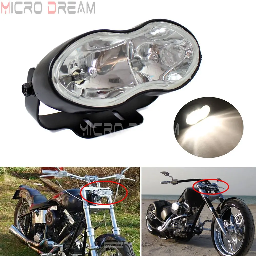 Motorcycle 12v Oval Wave Headlight Double Twin Headlamp For Honda Harley Chopper Bobber Cafe Racer Universal H3 Blub Head Lights