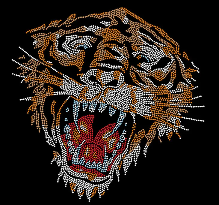 

2pc/lot Tiger head hot fix rhinestone transfer motifs iron on crystal transfers patch for shirt