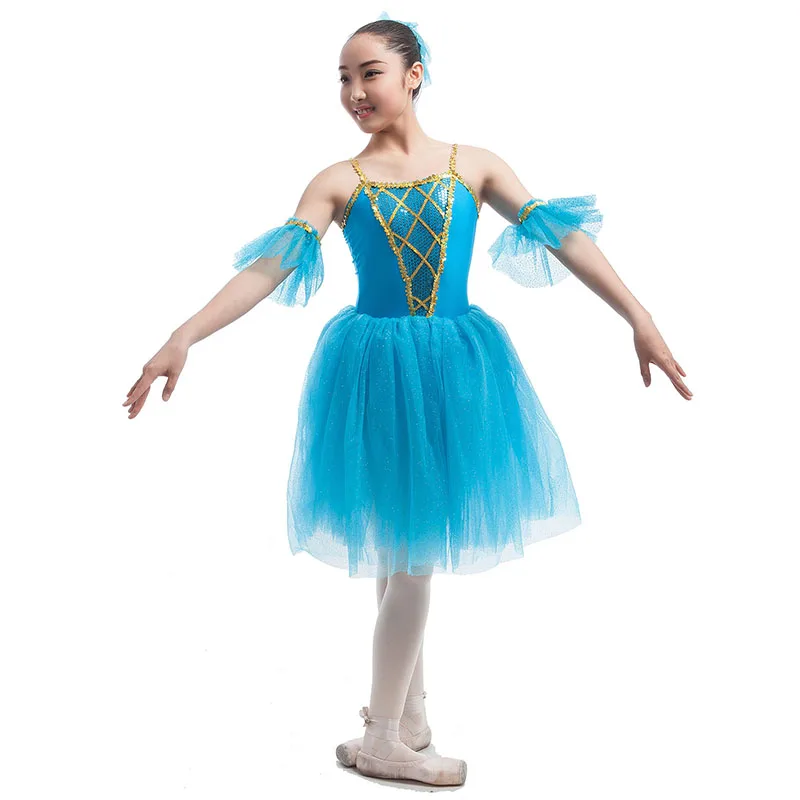 Light Sea Blue Child/Women Ballet Long Tutu w/Leotard,Stage Performance/Competition Costume,Ballerina Professional Dancewear