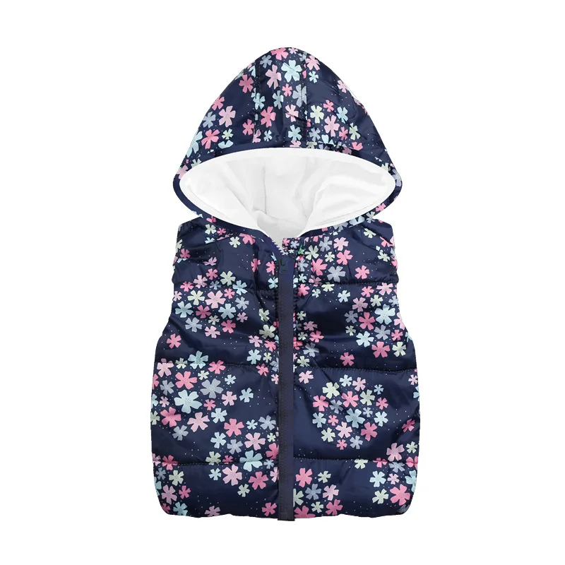 Boys Girls Autumn Winter Cartoon Pattern Hooded Sleeveless Garment Zipper Vest