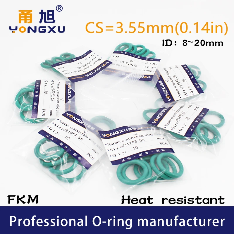 5PCS/lot Green FKM Fluorine Rubber O-rings Seals CS3.55mm ID8/9/10/11/12/13/14/15/16/17/18/19/20*3.55mm Gasket Rings Washer