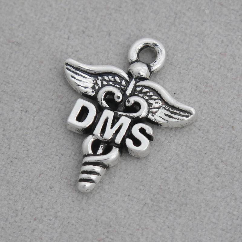 RAINXTAR Fashion Alloy DMS Medical Charms For Doctor Gifts Jewelry Making19*23mm 50pcs AAC1588