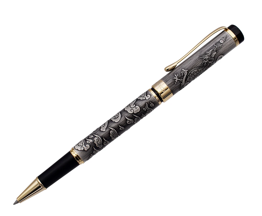 Jinhao 5000 Vintage Luxurious Metal Rollerball Pen Beautiful Dragon Texture Carving, Gray Color Ink Pen for Office Business