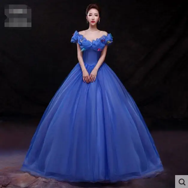 FREE PP New movie Cinderella Princess Cinderella dress for adult women blue deluxe Cinderella cosplay costume girl wedding dress