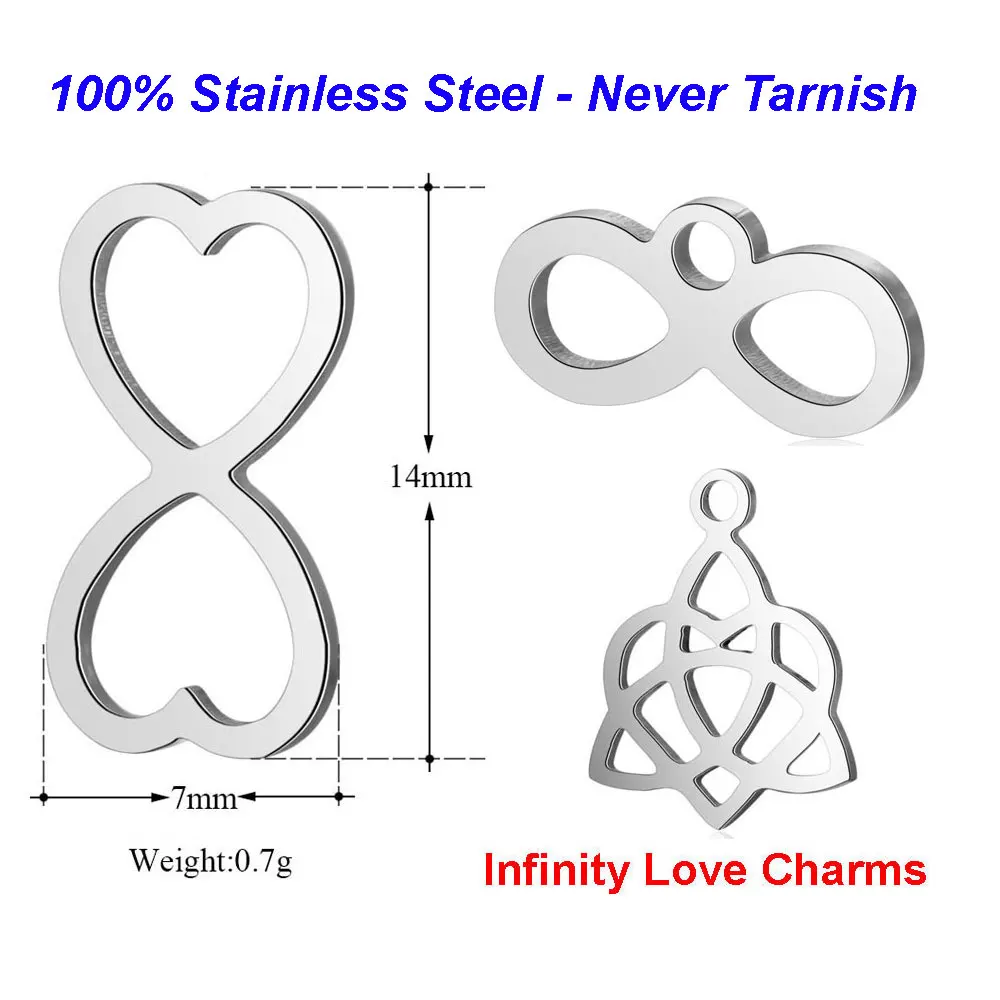 10 sztuk/partia 316 stal nierdzewna miłość serce nieskończoność Symbol Charms VNISTAR wysoki polerowany węzeł DIY biżuteria znalezienie dostaw