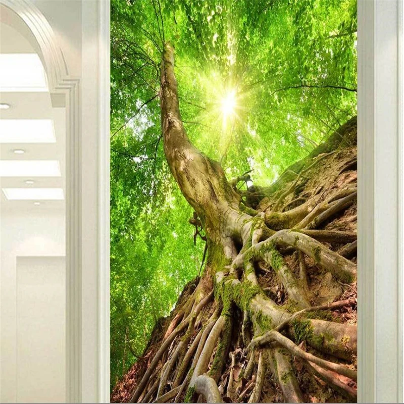 wellyu  Beautiful sunshine forest entrance decoration background wall custom large fresco environmental silk silk wallpaper