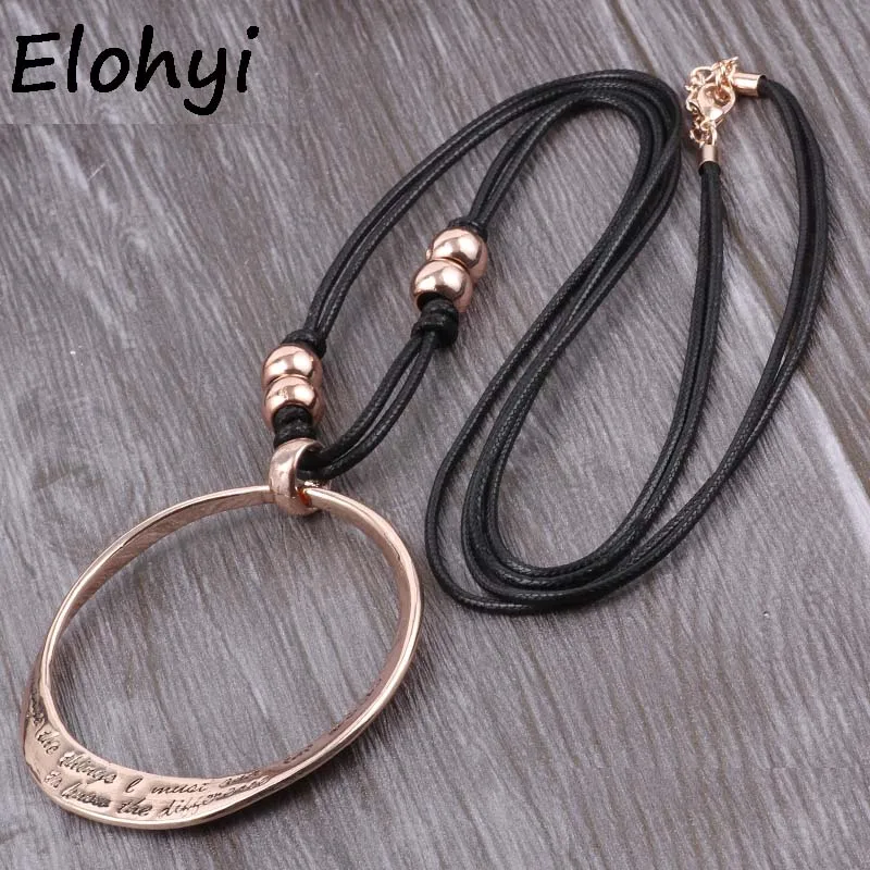 ELOYHI Statment Pendants Big Round Scripture Engraving Long Chain Pendants Sweater Chain For Women Trendy Necklace&Pendants Gift