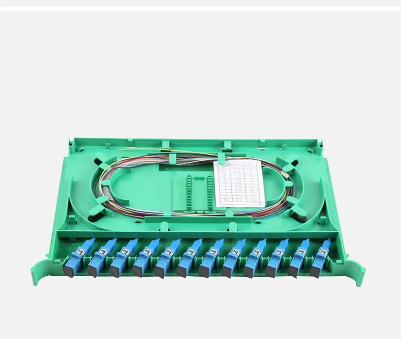 12 ядер, интегрированный лоток для сращивания с адаптером SC и SC pigtals SM ftth, кассета из оптического волокна для 19-дюймового шкафа ELINK, 2 шт.