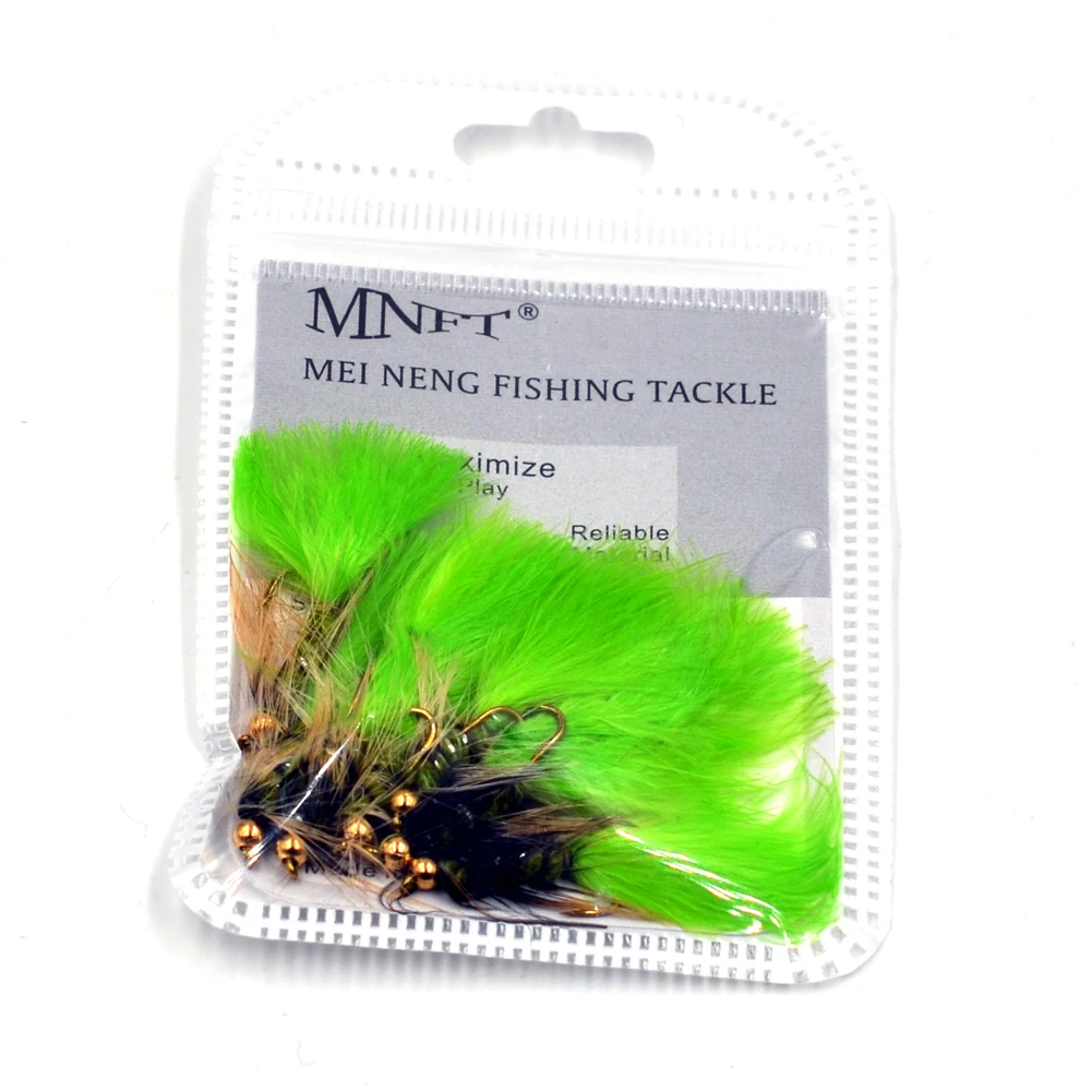 MNFT 10PCS/Pack Goldhead Trout Fishing Flies, Fishing Lures, Size 10# Barbed Hooks - Bead Head Fishing Flies