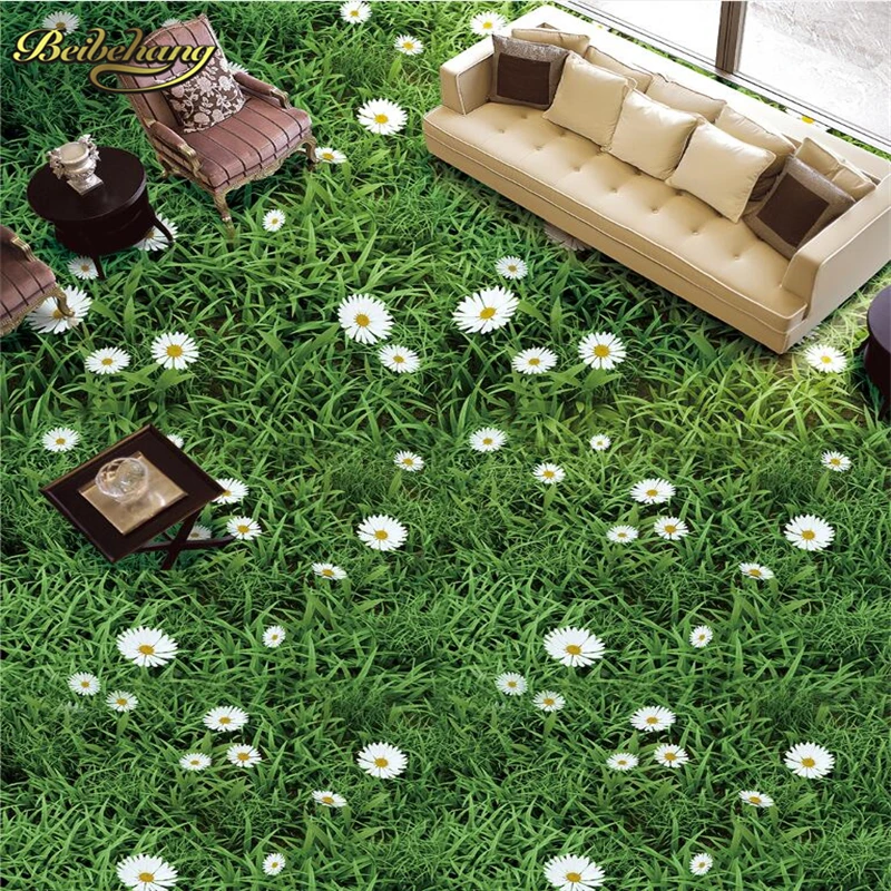 beibehang Plant flowers green grass Custom Poster Wallpaper Bathroom Floor Sticker Self-adhesive Mural Wall paper 3D floor tiles