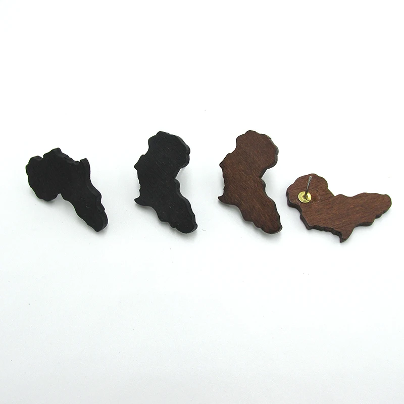 3cm Size Wood Africa Map Earring Stud brown and black color can be mixed