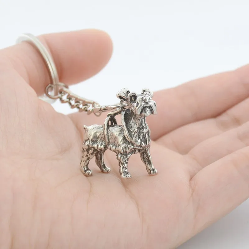 3D Cute Retro Miniature Schnauzer Keychain Vintage Metal Dog Key Chain Keyring Bag Charm Women Men Child Fashion Jewelry