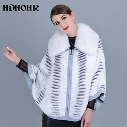 HDHOHR-Casaco de pele real para mulheres, casacos naturais de vison, manga batwing, casacos de pele real Fox, casacos quentes de inverno, novo, 2022