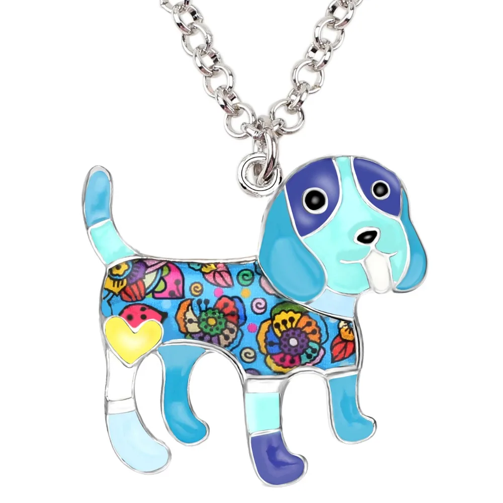 Bonsny Statement Enamel Happy Beagle Dog Necklace Alloy Collars Pendant Cartoon Animal Jewelry For Women Girls Pet Lovers Gift