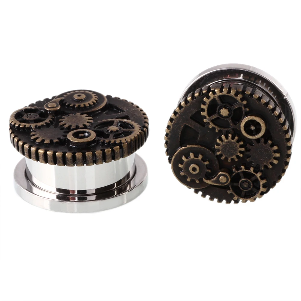 2PCS Steampunk Wheel Screw Fit Outer Thread Ear Flesh Tunnel 8mm-20mm Ear Stretchers Gauges Expander  Piericng Plug