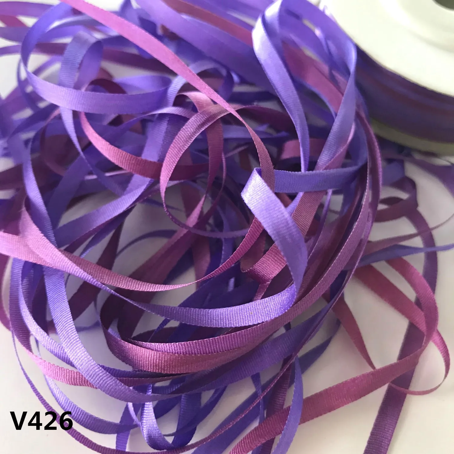 4mm silk ribbon variegated color,100% real pure silk thin taffeta soft silk ribbons for embroidery